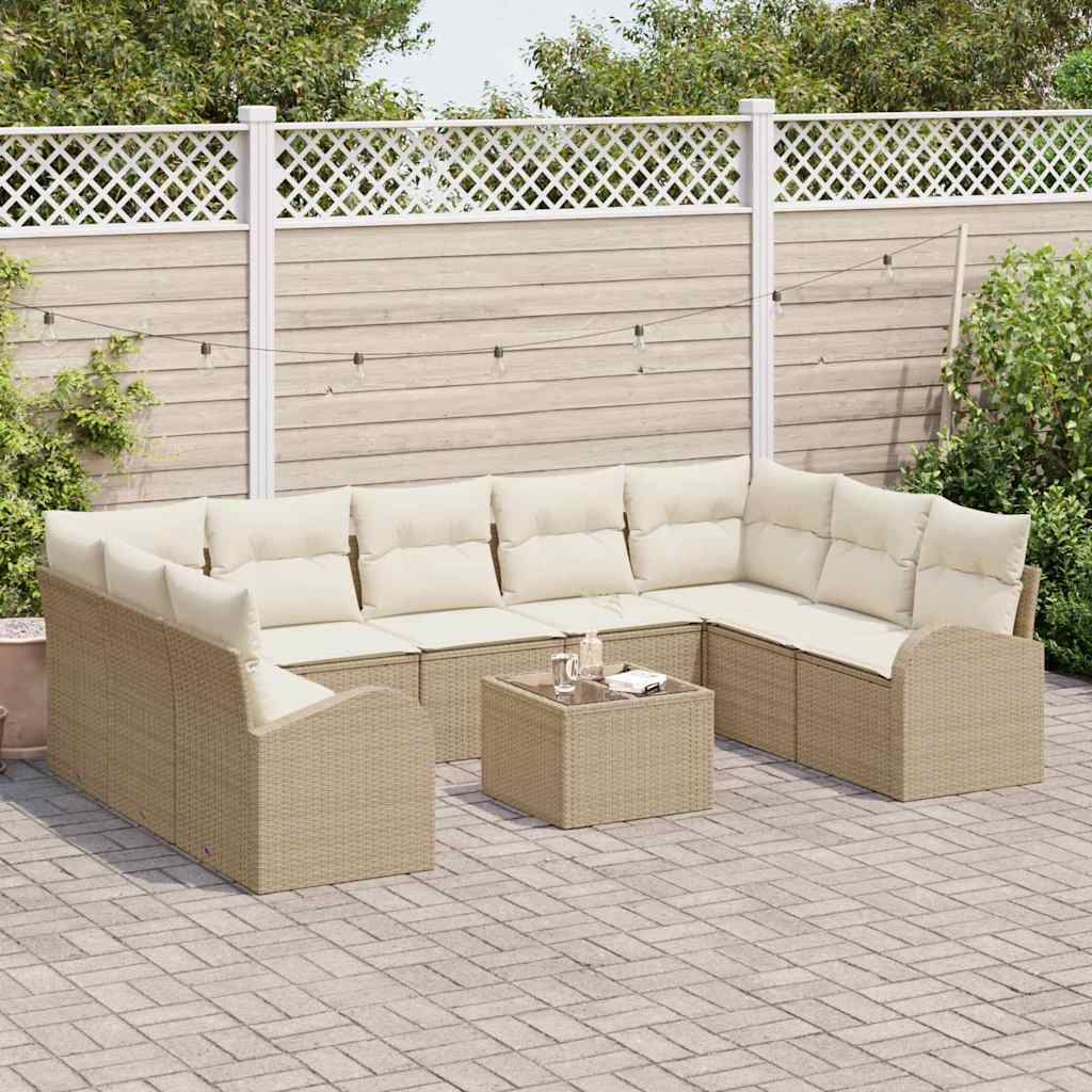 Garten-Sofa-Set mit Kissen 10 pcs Beige und Weiß Poly Rattan